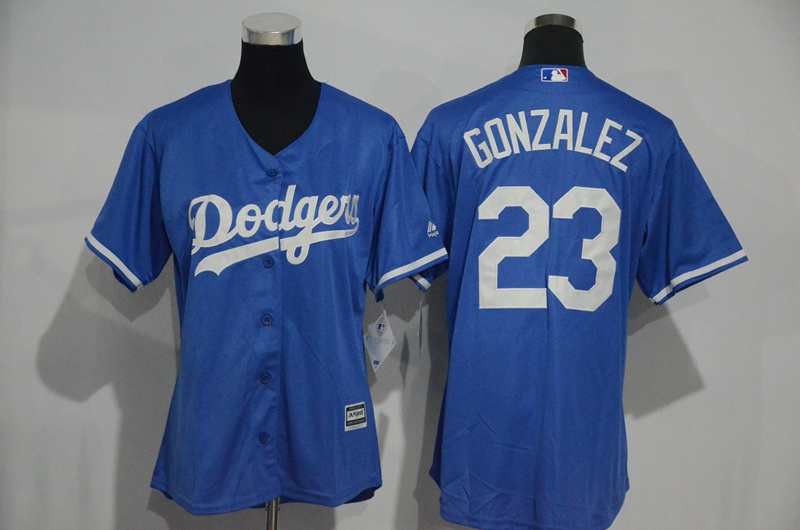 Womens 2017 MLB Los Angeles Dodgers #23 Gonzalez Blue Jerseys->->Women Jersey